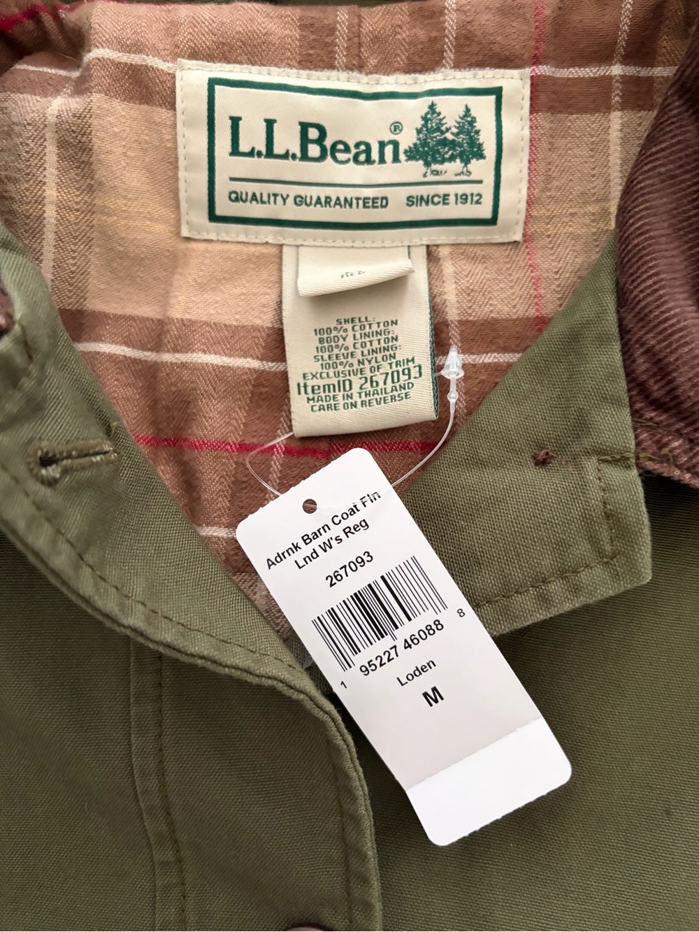 LL Bean M Women's Adirondack Barn Coat, Flannel-Lined Olive Green NWT Price Firm - Picture 10 of 16